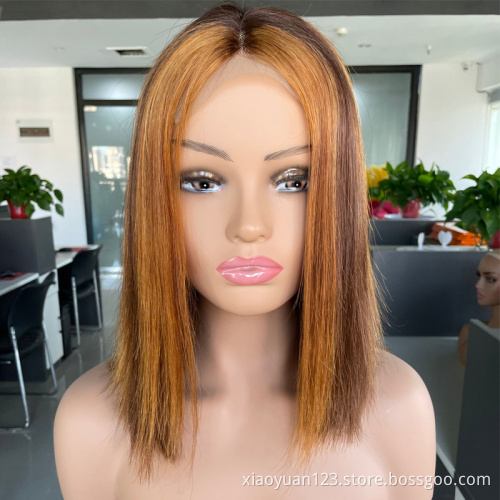 Mayqueen Wholesale Fashion Unprocessed Natural Ombre Bob Silky Straight Glueless Transparent HD Full Lace Front Human Hair Wigs